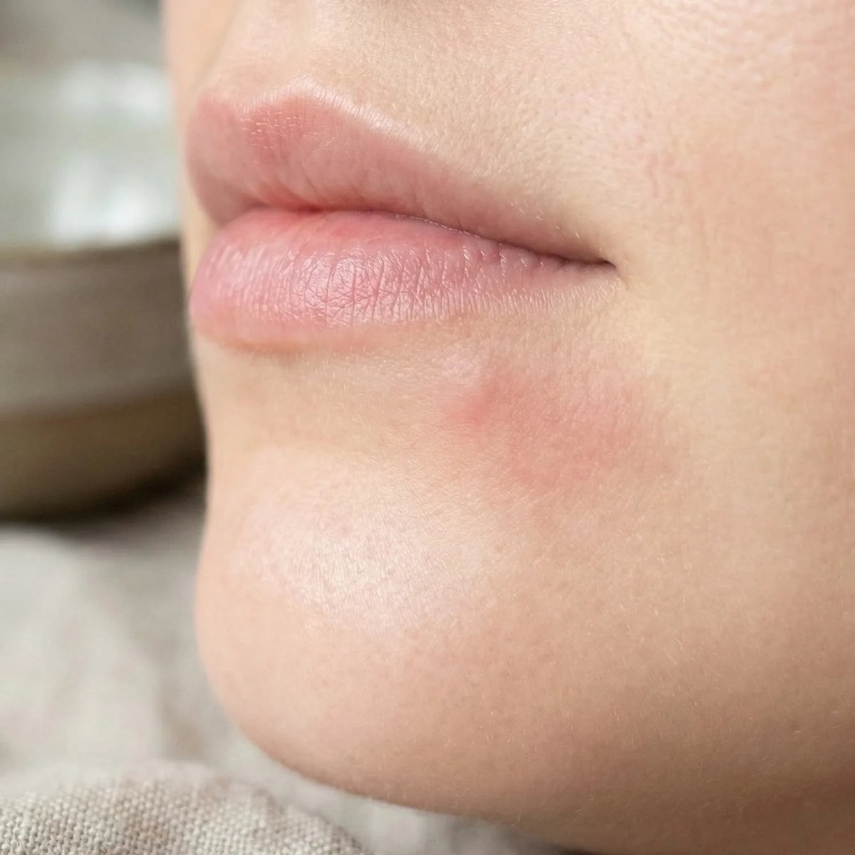 A single early herpes bump below the lip that looks like a pimple