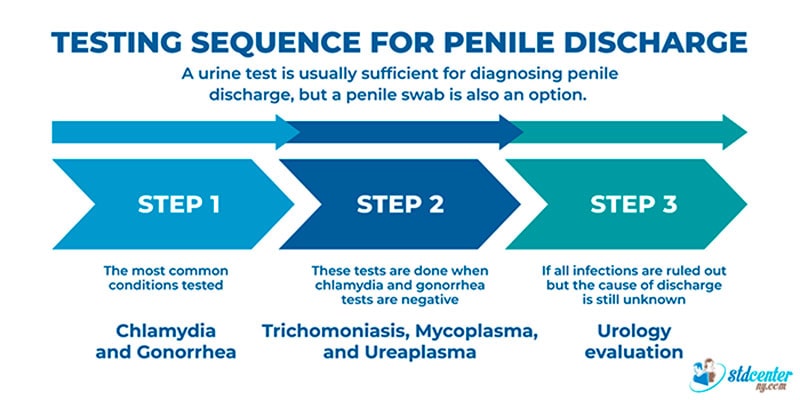 Testing sequence for penile discharge.